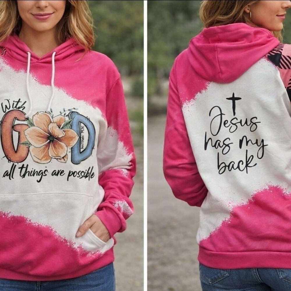 Pink and White Graphic Hoodie